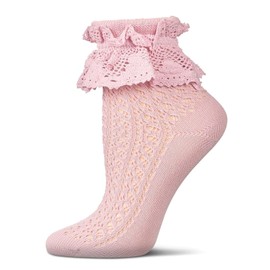 MeMoi Women's Whimsy Lace Anklet Socks Pink One Size