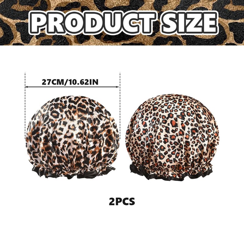 Shower Cap for Women, Pack of 2 Leopard Shower Caps,