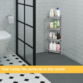 ELYKEN 4 Tier Shower Caddy Organizer Shelf Corner, 14.4 x 11.2 x 31.5 Inches, Rustproof, Plastic Shower Rack Stands for Inside Bathroom, Bathtub, Shower Pan, Grey