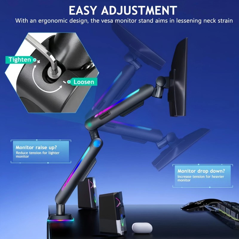 THEARK Gaming Monitor Stand with RGB LED Lights – Adjustable