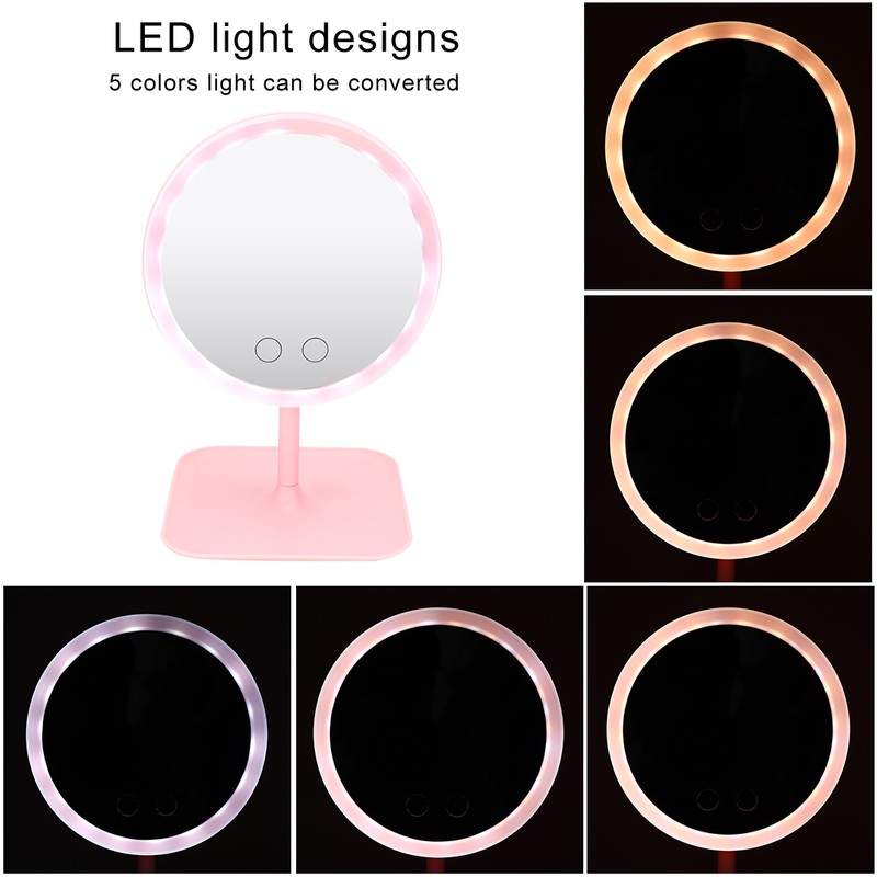 USB Charging 5 Color Light Desktop Cosmetic Mirror Adjustable LED