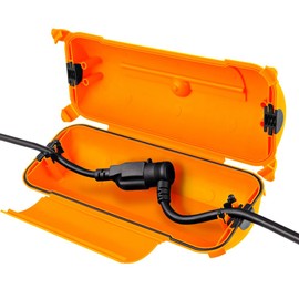 Flemoon Outdoor Extension Cord Safety Cover with Waterproof Protector Seal, Weatherproof Electrical Connection Box for Outdoor Outlets, Plugs, Sockets, Holiday Decorations, Power Tools, Orange