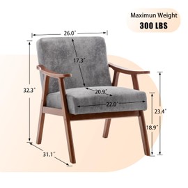 INMOZATA Accent Chairs for Living Room, Mid-Century Modern Armchair Upholstered Leisure Chair with Solid Wood Frame & Soft Cushion for Living Room, Bedroom, Waiting Room (Gray)