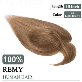 SEGO Hair Toppers for Women Real Human Hair with Thinning Hair, Toppers Hair Pieces Clip in Toppers Straight Hair Pieces with Bangs 150% Density Silk Base -10 Inch #6 Light Brown