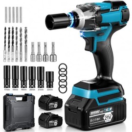 Llave de Impacto Inalámbrico, Pistola de Impacto 1/2 ", 650N.M, 28 Piezas, Sin Escobillas, Utilizado para Reparación de Automotriz y Muebles, Perforación