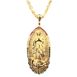 IMPRESSIVE 14K Gold Plated Virgin Mary Necklace Our Lady Of Guadalupe Cadena De La Virgen De Guadalupe Mexico Collar Medalla Oro Laminado, One Size, Gold Plated, No Gemstone