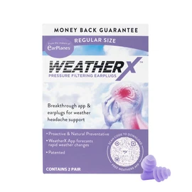 WeatherX, Pressure Filtering Earplug for Shifts in Barometric Weather Pressure, Download Free Alert app (Regular 2 Pk)