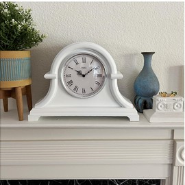 Lily's Home Non Ticking Mantel Clock - 13 x 10 inch Napoleon Desk and Shelf Clock with Quartz Movement, Ideal for Living Room, Vintage Desk, Retro Kitchen, Farmhouse Decor, Fireplace Mantle (White)