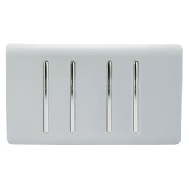 Trendi ART-SS33SI Artistic Modern Glossy 4 Gang 1 Way White Rocker Double Plate Tactile Light Switch in Silver, 8.8 cm*15.0 cm*0.24 cm