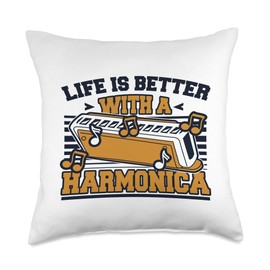 Chromatic Harmonica Accessories Set Beginner Gifts Life is Better Harmonicist Harmonica Throw Pillow, 18x18, Multicolor