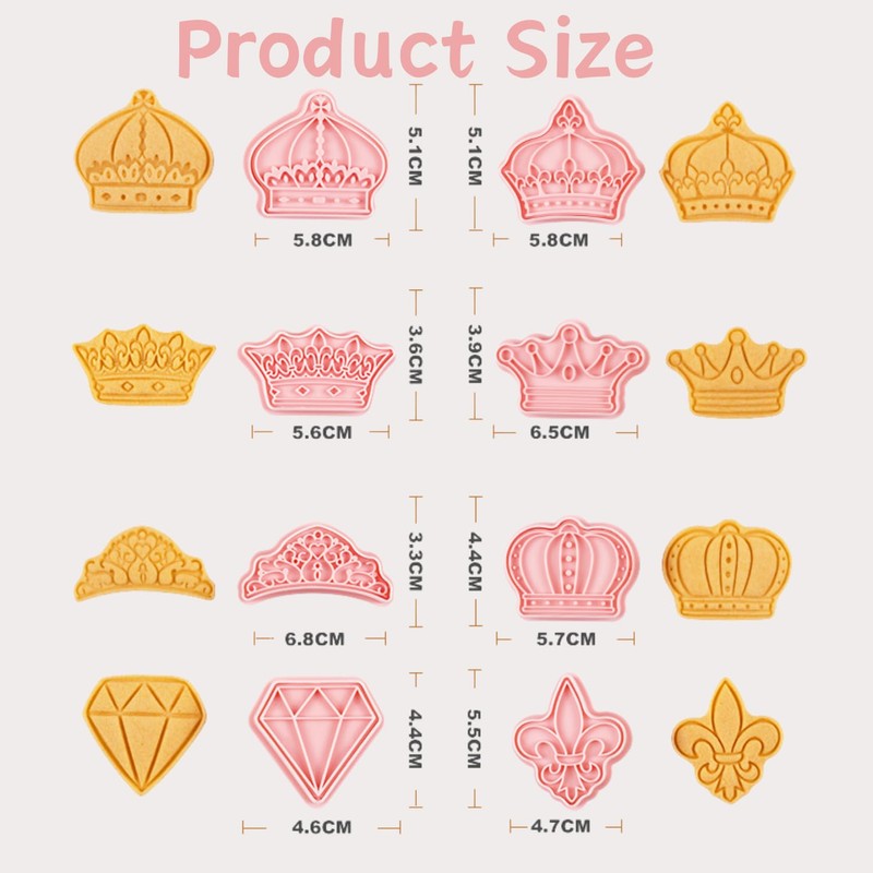 Orapink Crown Cookie Cutter-8 Pieces Plastic Prince King Queen Princess