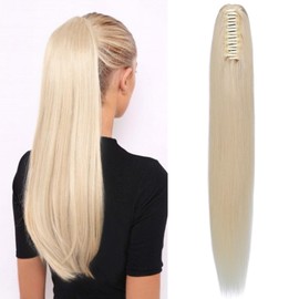 S-noilite Real Hair Clip-In Hair Extensions with Clip Made of Straight and Long Natural Hair Extensions Straight Remy Human Hair Ponytail Hair Extensions #60 Platinum Blonde 35 cm - 105 g