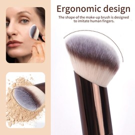MAANGE MAANGE 3 PCS Foundation Makeup Brush Set, Double-ended Kabuki Brush Contour Brush for Liquid Powder Concealer Cream Cosmetics Blending Blush Buffing Face Makeup Tools (Coffee)