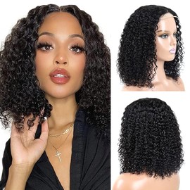 Human Hair Wigs for Women 4x4 Transparent Lace Front Wigs Human Hair Brazilian Wigs Human Hair Curly Lace Closure Wig Curly Wig Glueless Lace Wig Human Hair 150% Density Natural Black Color 14 Inch