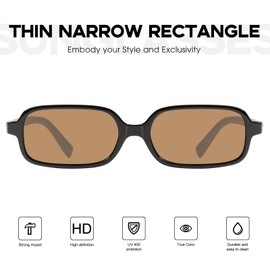 mosanana Retro 90s Rectangle Sunglasses for Women Rectangular Vintage Trendy Square 2025 Cool Cute Narrow Small Face Black Frame Brown Lens MS52479