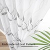 Tollpiz Grey Leaf Sheer Curtain Leaves Embroidered Bedroom Short Curtains