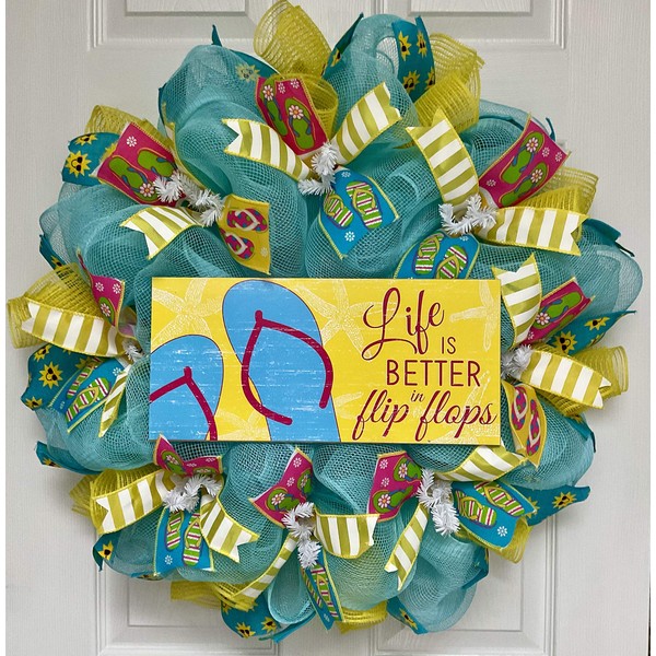 Life is Better in Flip Flops Summer Welcome Wreath Handmade