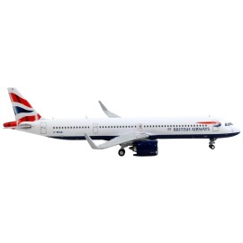 DCD Airbus A321neo Commercial Aircraft 1/400 Diecast Model Airplane GeminiJets-White Tail Stripes British Airways White Color