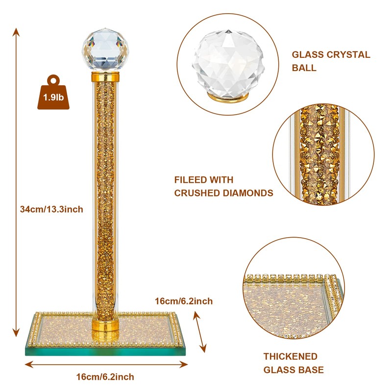 Qiuhome Gold Paper Towel Holder Stand Crystal Paper Towel Holder