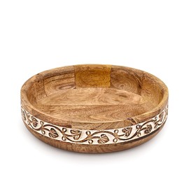 Indus Lifespace Fruit Bowl Mango Wood for Kitchen Counter, Fruit Bowls for Farmhouse Décor, Carved Bowl for Decoration, Centerpiece Bowl (10" x 10" x 2.5")