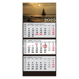 JAROGRAF Wall Calendar 2025 - 3-Month Calendar with Practical Wall Planner for Efficient Year Planning, Holidays, School Holidays and Important Dates (Sailing Boat) Three-Month Calendar