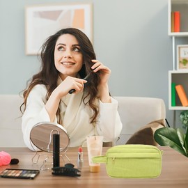 Cosmetic Bags Women's Small Toiletry Bag Make Up Bag Travel Cosmetic Bags Cord Makeup Bag with Metal Zip for Women Scandinavian Style, Green