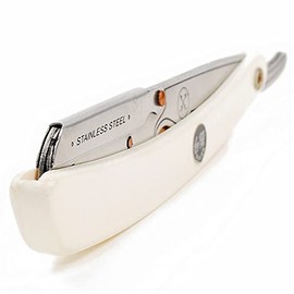 Parker Safety Razor, Maquinilla de afeitar de barbero de borde recto de acero inoxidable SRW y 100 hojas de afeitar de borde recto Parker