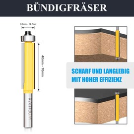 WOBLLMX 8 mm Shank Flush Cutter, Diameter 12.7 mm, Working Length 76 mm, with Ball Bearings Top Carbide Blade Handy, Durable and Sharp for Woodworking DIY at Home