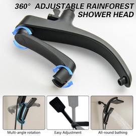 GUOYINDONG High Pressure Dual Shower Heads, Square Rain Shower Heads with Handheld Spray Combo Double Shower head with Adjustable 3-Function Arm, Matte Black