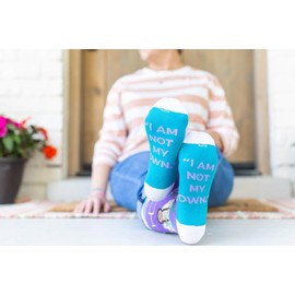 Sock Religious I Am Not My Own St. Kateri Tekakwitha Purple Teal Blue Men's and Women's One Size Fits Most Polyester Blend Catholic Inspirational Fun Crew Socks, Adult