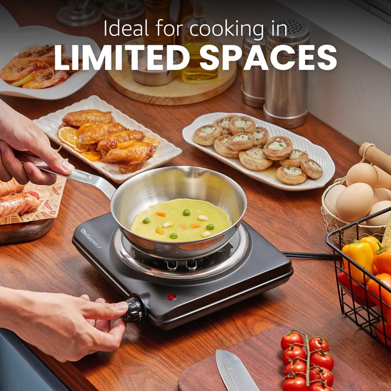 Elite Gourmet ESB100B Countertop Single Coiled Burner Electric Hot Plate,