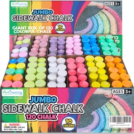 ArtCreativity Jumbo Sidewalk Chalk Set for Kids, Giant Box of 120 Colorful Chalk Pieces, Non-Toxic, Dust-Free, Washable Chalk in 10 Colors, For Driveway, Pavement, Outdoors, Great Arts & Crafts