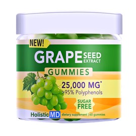 Holistic MD Grape Seed Extract Gummies | Grape Seed Oil 25,000 mg 50x Original | >95% Polyphenols | #1 Grape Seed Gummies in USA | Sugar Free Vegan | Grape Flavor 60 ct