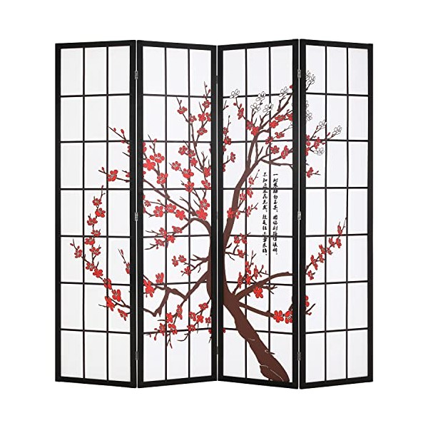 FDW Room Divider 6Ft Folding Privacy Divider 4 Panel Oriental Shoji Screen Wall Divider Wood Divider Portable Freestanding Partition Screen ,White