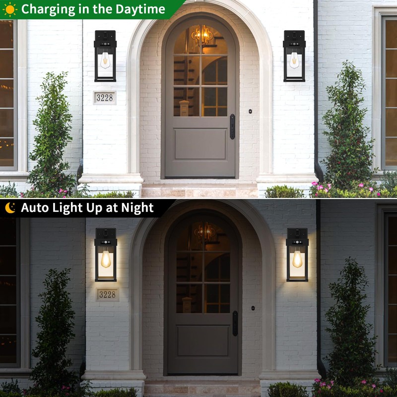2 Pack Outdoor Solar Wall Light Fixtures With Dusk To