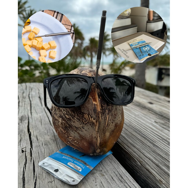 aZengear Titanium Toothpick with Keychain Holder – Portable Reusable Metal