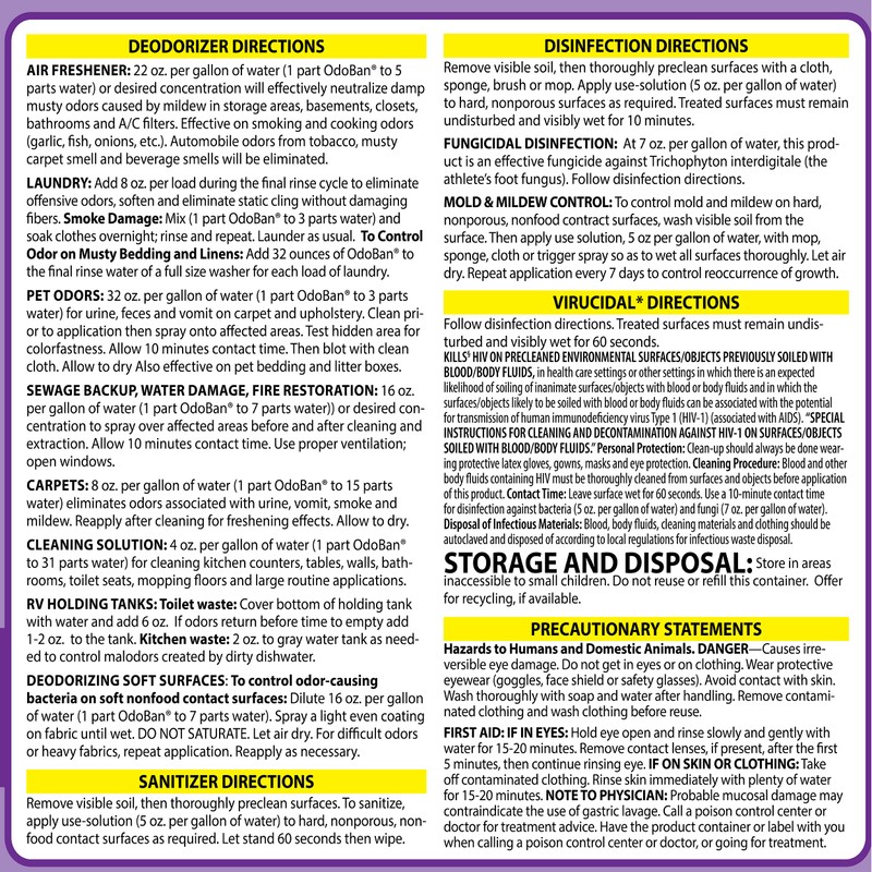 OdoBan Disinfectant Concentrate and Odor Eliminator, Made in the USA,