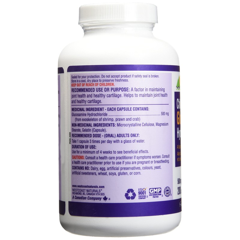 WESTCOAST NATURALS Glucosamine Hydrochloride Capsules, 200 Count