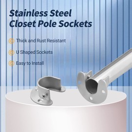 MroMax Stainless Steel Closet Rod End Supports, Wardrobe Pole Sockets Flange Rod Holder w Screws, 1.26" Diameter,4pcs