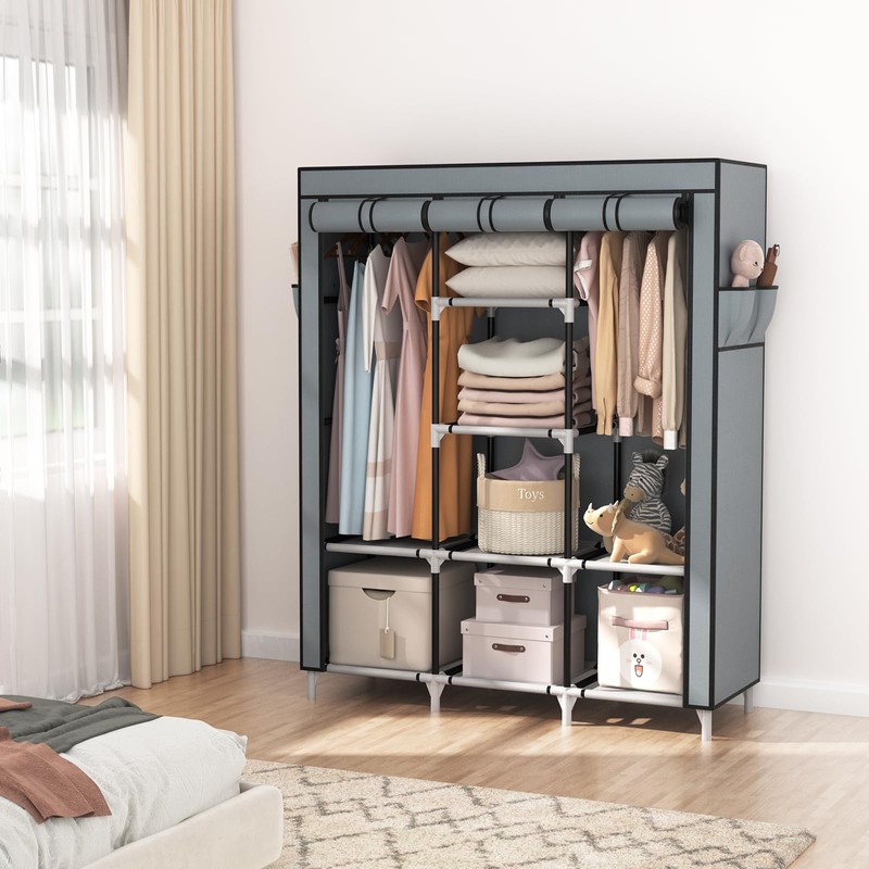 VTRIN Portable Closet Wardrobe for Hanging Clothes with 2 Hanging