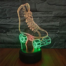 Nightwolf Double-Mixed-Colored 3D Roller Skates Night Light 7 Color Ice Skating LED USB Touch Table Lamp Home Décor Child Kids Table Baby Gifts