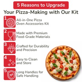 Premium Pizza Oven Accessories Kit - 6-Piece Set for Home Pizza Making: Includes Pizza Peel, Oven Brush, Bubble Popper Turner, Rocker Cutter, Dough Roller & Scraper