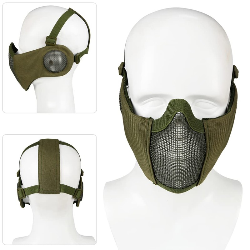 Yzpacc Airsoft Mask with Protective Glasses, Foldable Half Face Airsoft