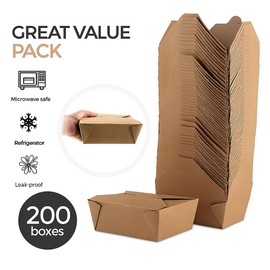 Stock Your Home Take Out Food Containers Microwaveable Kraft Brown Take Out Boxes 45 oz (200 Pack) Leak and Grease Resistant for Restaurant, Catering and Party