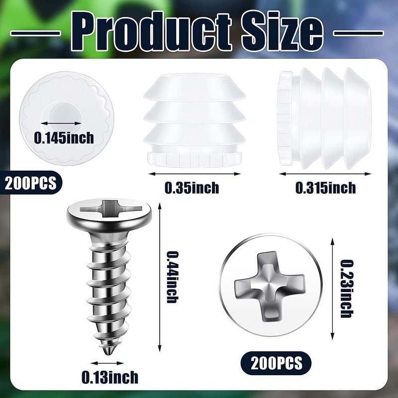 WTTUOAM 200 Pcs Plastic Hinge Dowel Inserts with Screws 8.1mm