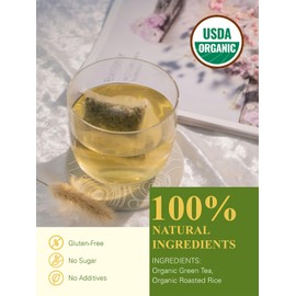 GLDNT Organic Genmaicha Green Tea Bags, 3g/bag, Organic Genmai Cha with Organic Green Tea & Organic Roasted Rice, Smooth & Roasted Flavor, 60 Count