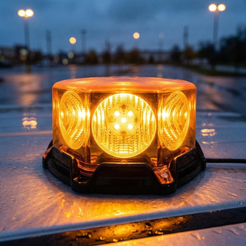 12V-24V LED Strobe Beacon Light, Amber Warning Emergency Flashing Light