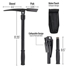 ASR Outdoor Gold Panning Prospector’s Pick Axe Compact Folding Hand Shovel Tool