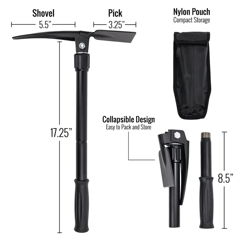 ASR Outdoor Gold Panning Prospector’s Pick Axe Compact Folding Hand