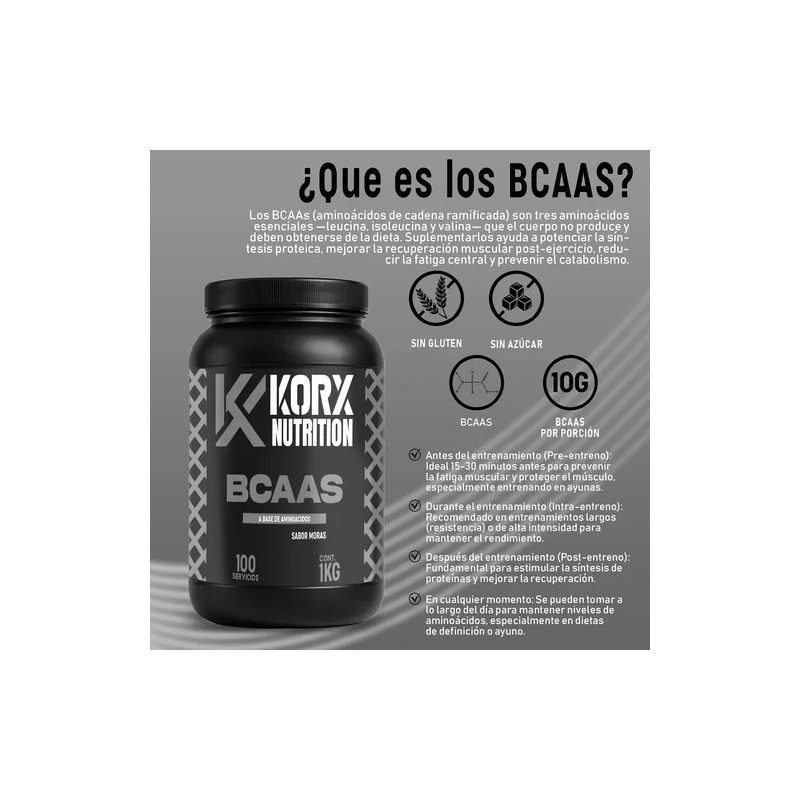 Aminoácidos Bccas Korx Nutrition De 1kg En 100servs En Pol